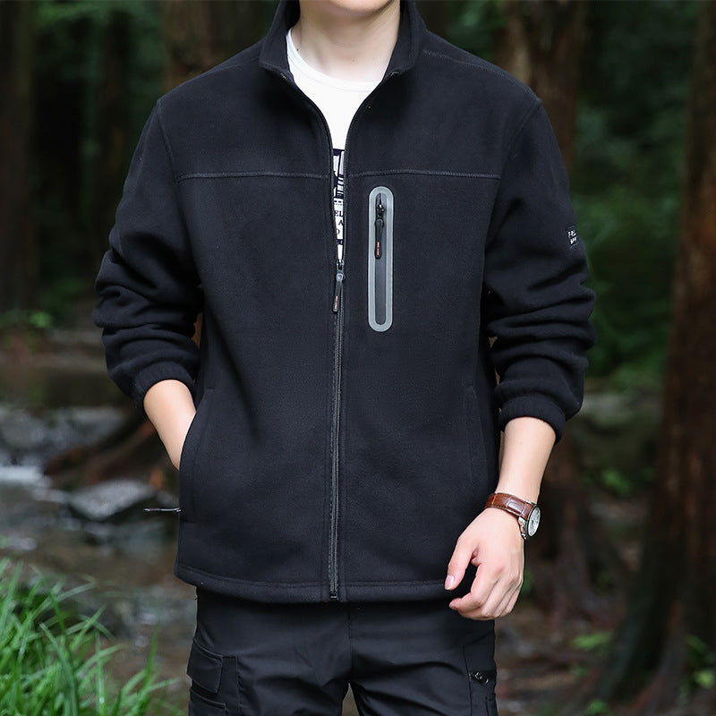 Men's Thermal Microfleece Outdoor Jacket with Stand-Up Collar, Waterproof Chest Zip Pocket Mune Fashion