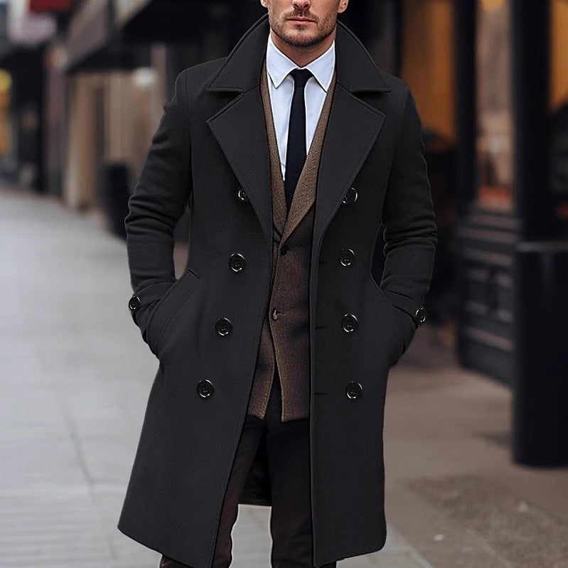 Men's elegant double-breasted wool coat with wide lapels and tailored business cut Mune Fashion