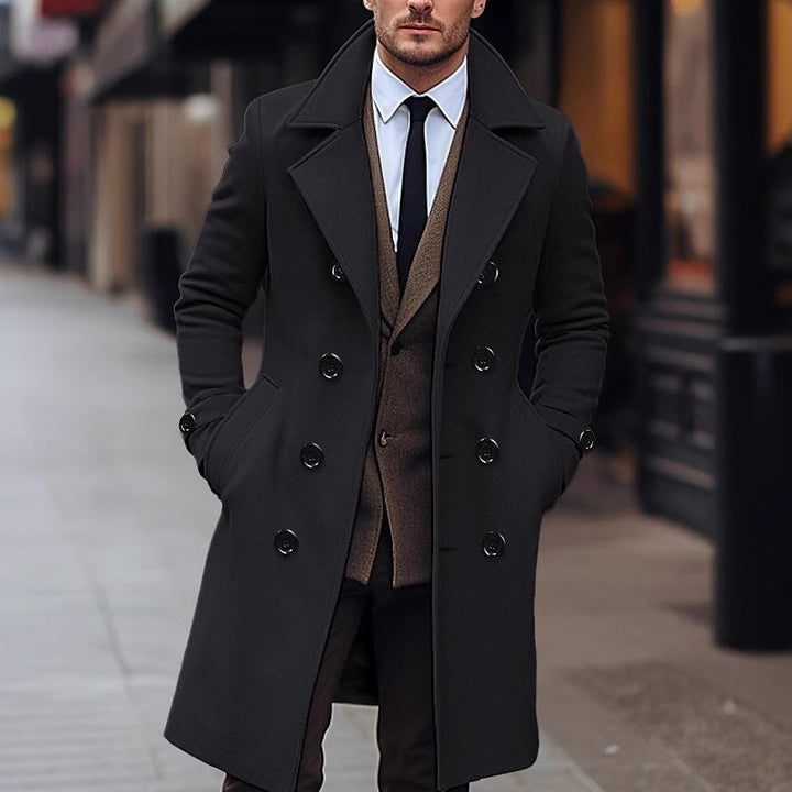 Men's elegant double-breasted wool coat with wide lapels and tailored business cut Mune Fashion