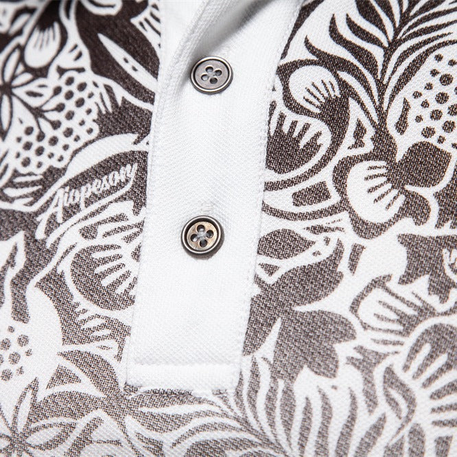 Men's polo shirt with floral gradient pattern, Kent collar and subtle button placket Mune Fashion