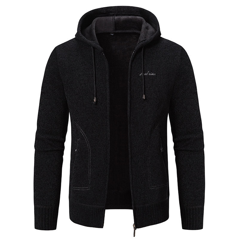 Men's knitted look zip jacket with teddy lining, hood, and concealed zip pockets Mune Fashion