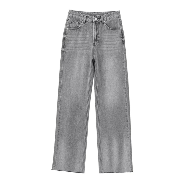 Women's high-waisted wide denim jeans with straight leg and fringed hem Mune Fashion