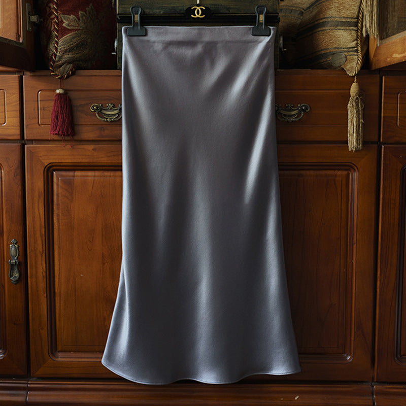 Women Elegant Satin Midi Skirt Mune Fashion