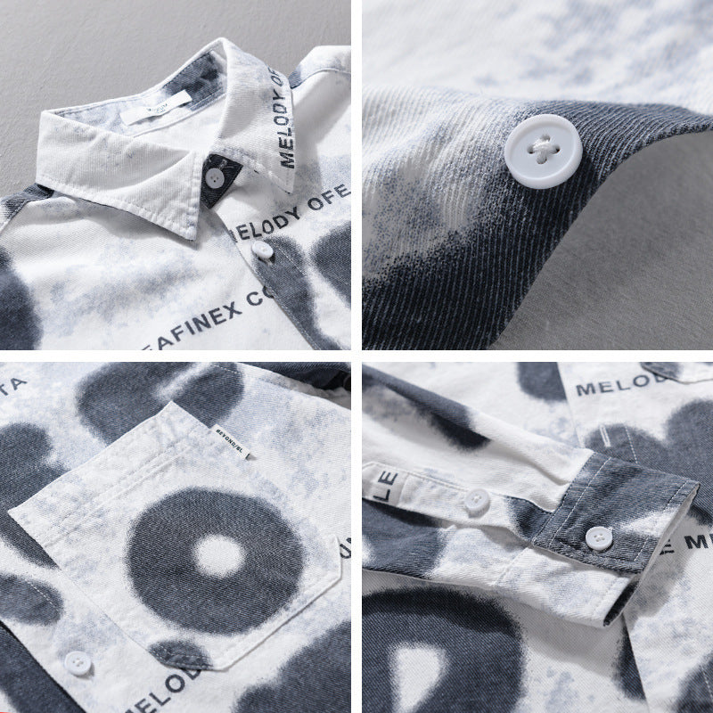 Men's Loose Cotton Shirt in Street Art Print with Patch Chest Pocket Mune Fashion