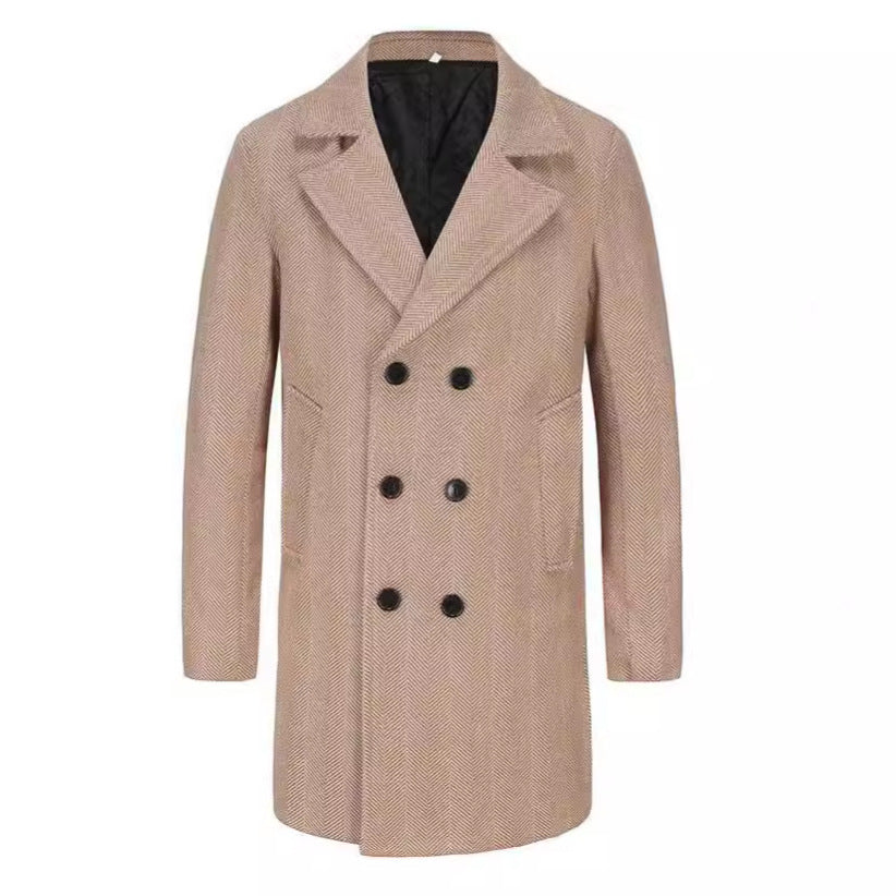 Men's Double-breasted Wool Coat with Herringbone Pattern Mune Fashion