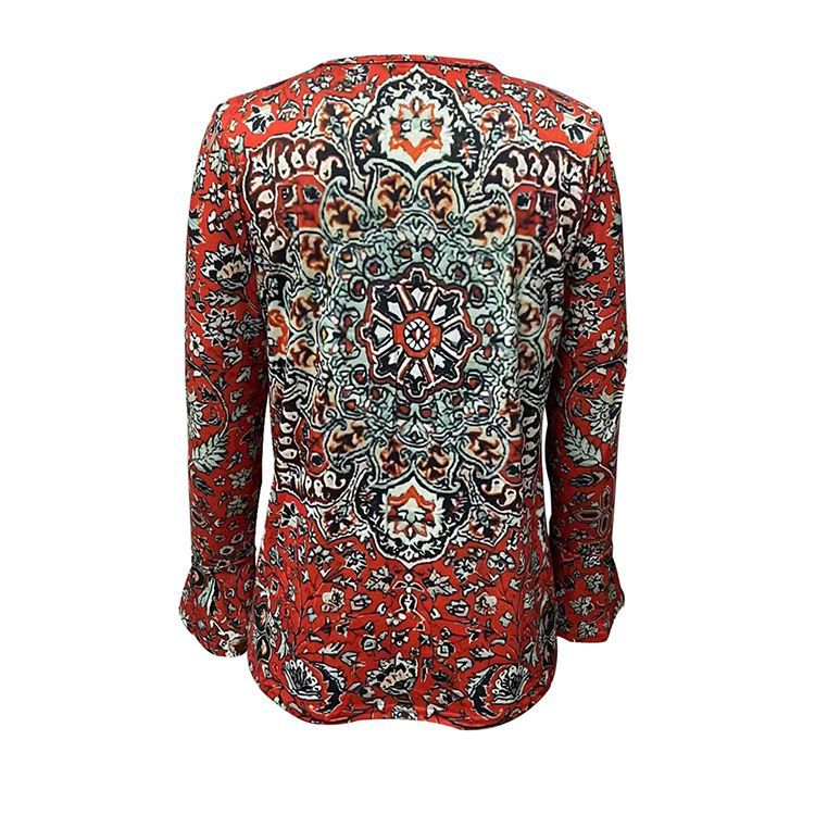Women's Boho Tunic Blouse with Mandala Print, V-neck and three-quarter sleeves Mune Fashion