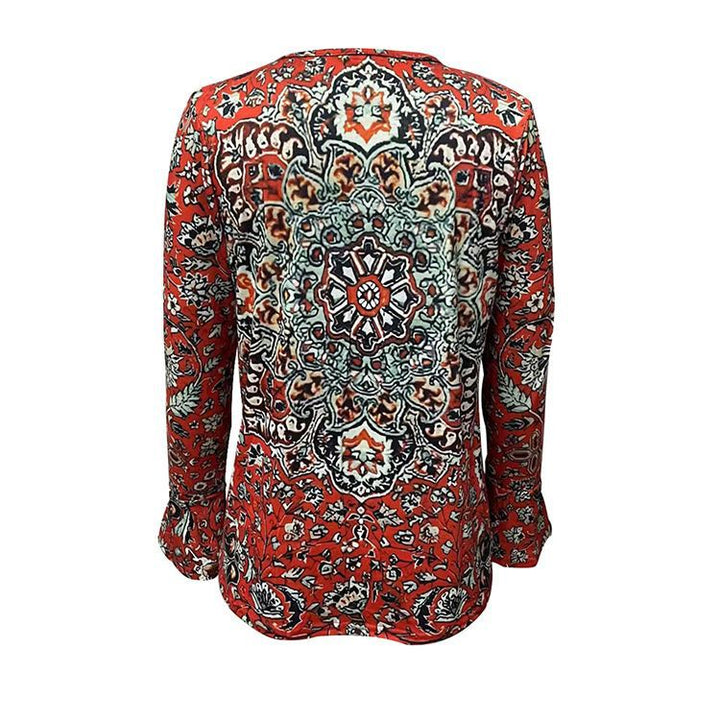 Women's Boho Tunic Blouse with Mandala Print, V-neck and three-quarter sleeves Mune Fashion