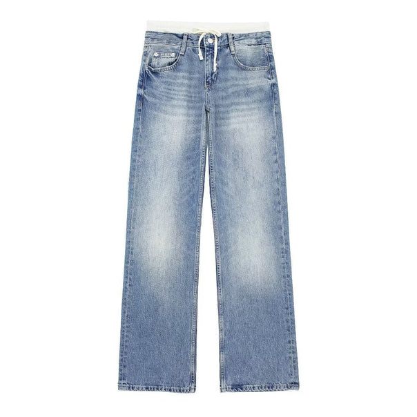 Women 30+ wide High-Waist Jeans with elastic drawstring waistband and straight leg Mune Fashion