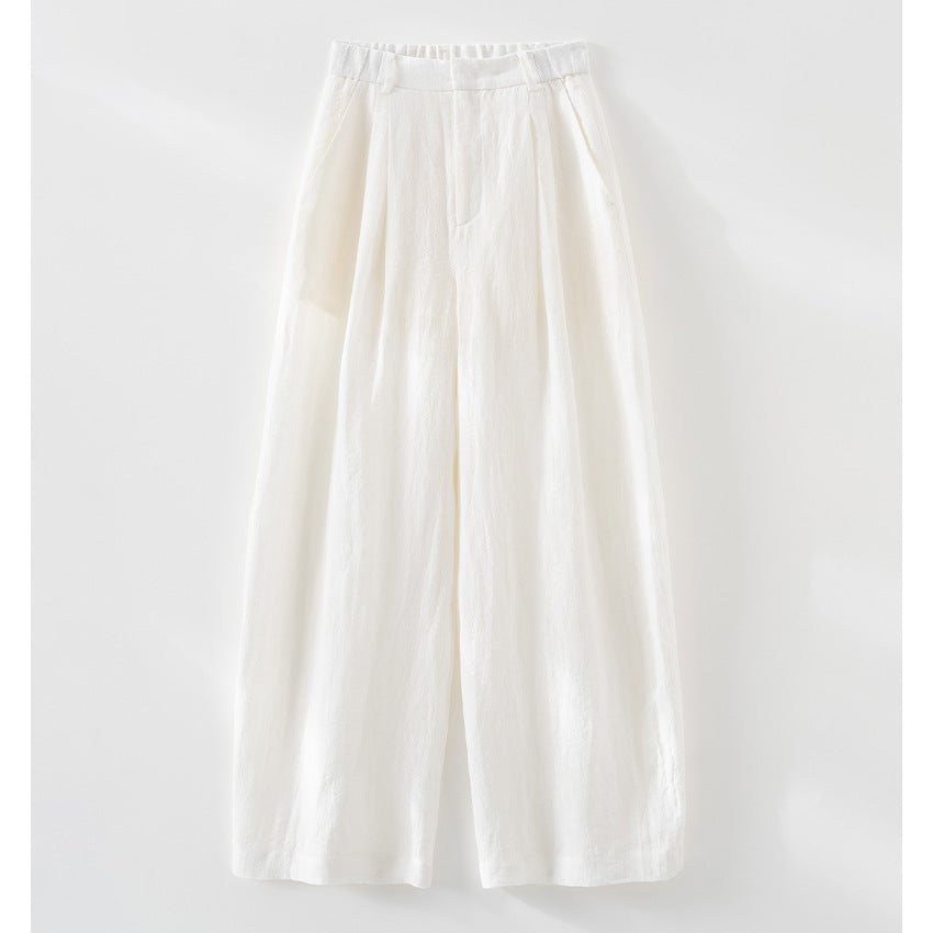 Women's Wide Linen Trousers with High Waist, Pleats and Casual Palazzo Silhouette Mune Fashion