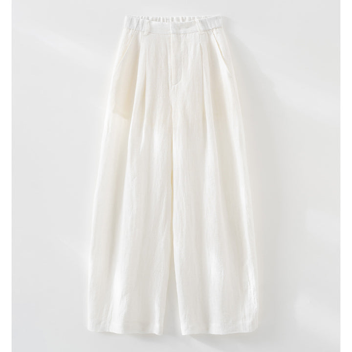 Women's Wide Linen Trousers with High Waist, Pleats and Casual Palazzo Silhouette Mune Fashion