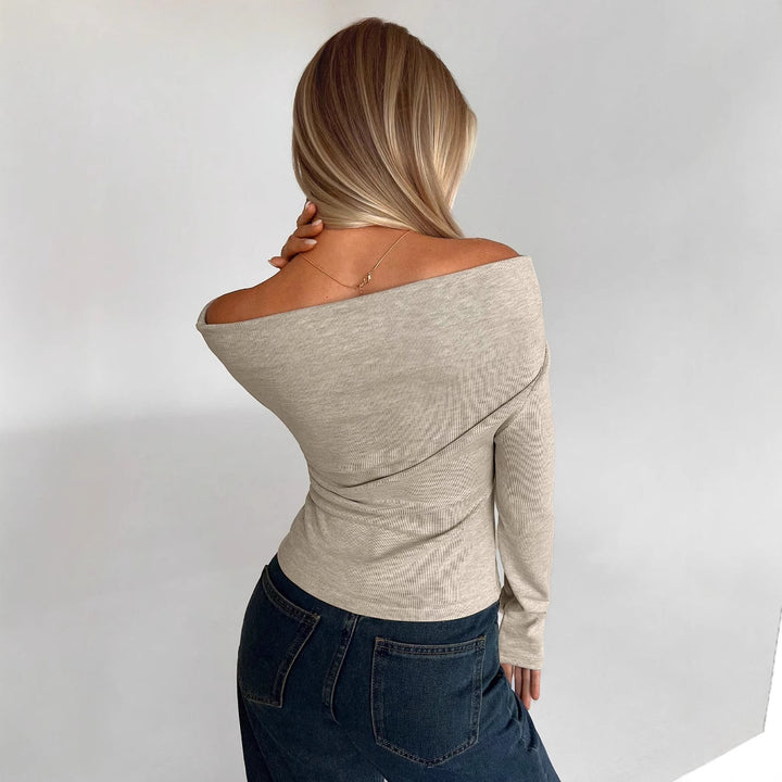 Women Soft Off-Shoulder Long Sleeve Shirt with Waterfall Collar and Light Stretch Mune Fashion