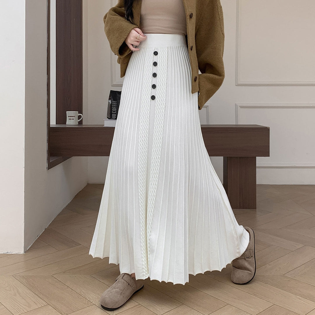 Ladies Elegant Pleated Maxi Skirt with Button Details Mune Fashion