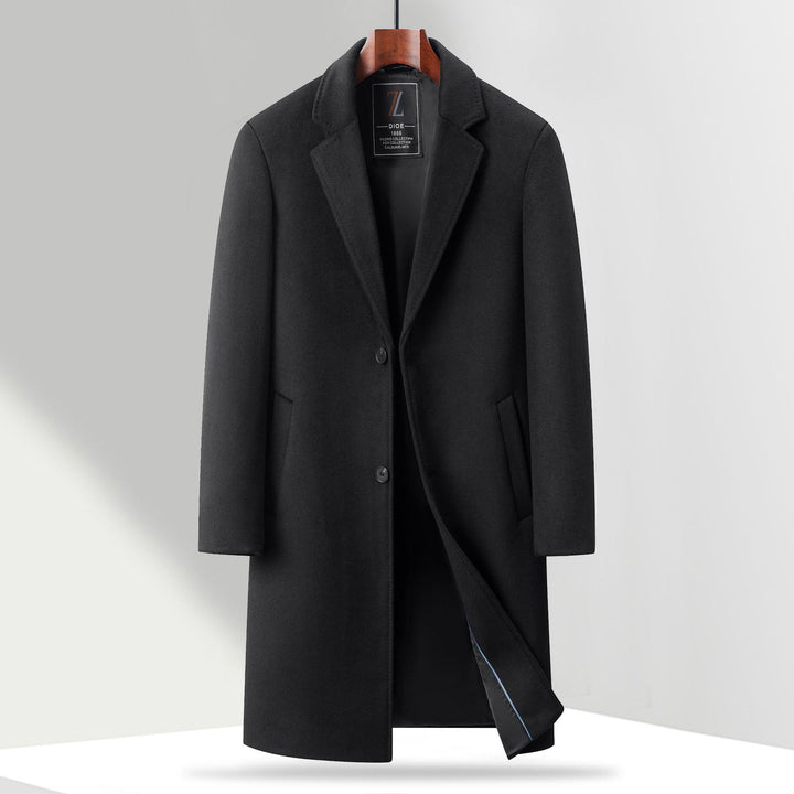 Men's Single-Breasted Knee-Length Wool Blend Overcoat with Narrow Lapels Mune Fashion