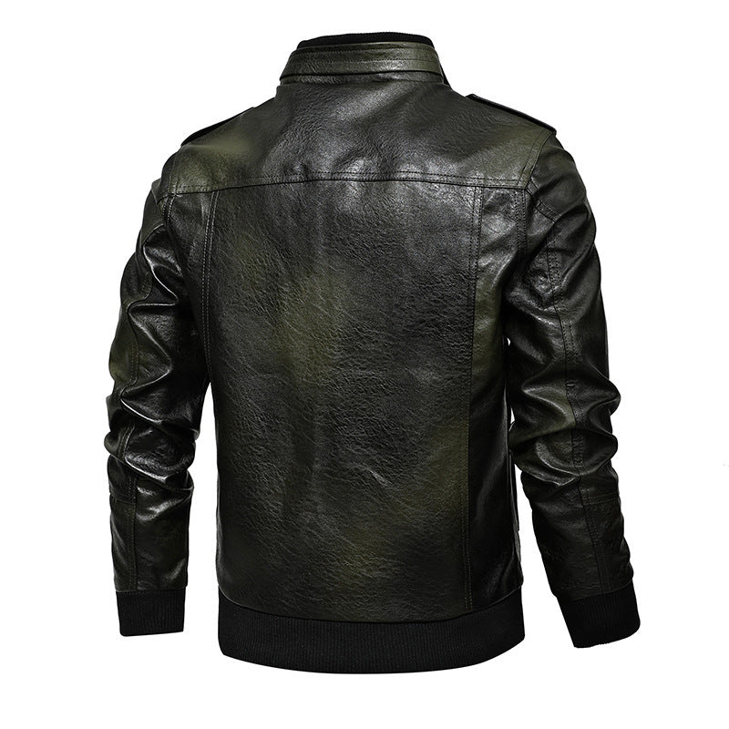 Men's pilot jacket made of synthetic leather with stand-up collar and utility pockets Mune Fashion