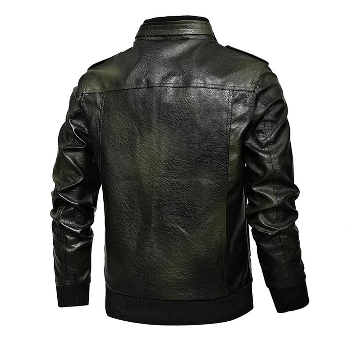 Men's pilot jacket made of synthetic leather with stand-up collar and utility pockets Mune Fashion