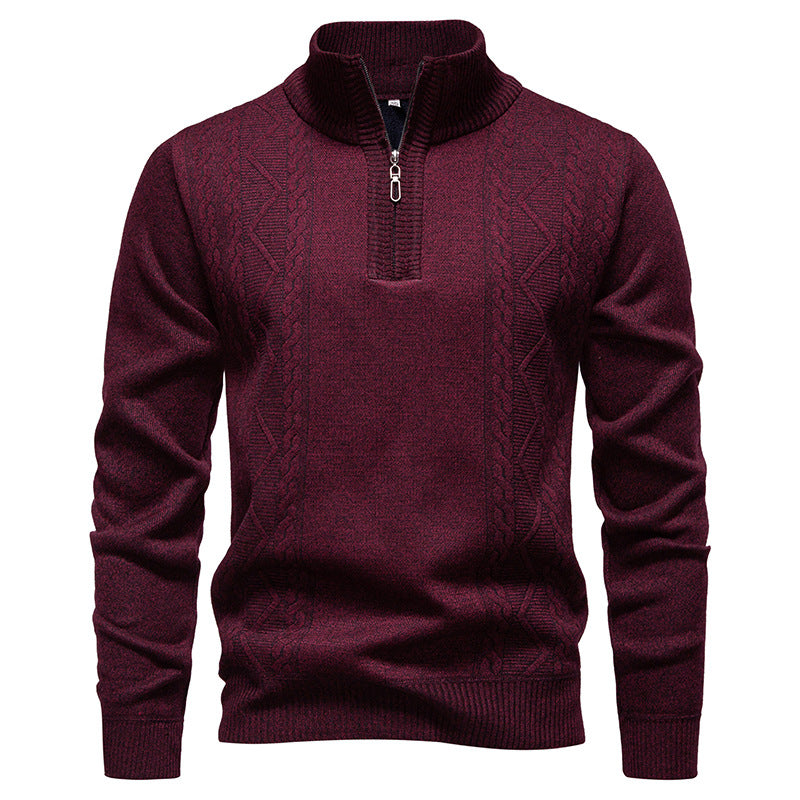 Men's premium knit pullover with half-zip, stand-up collar, and decorative cable pattern Mune Fashion