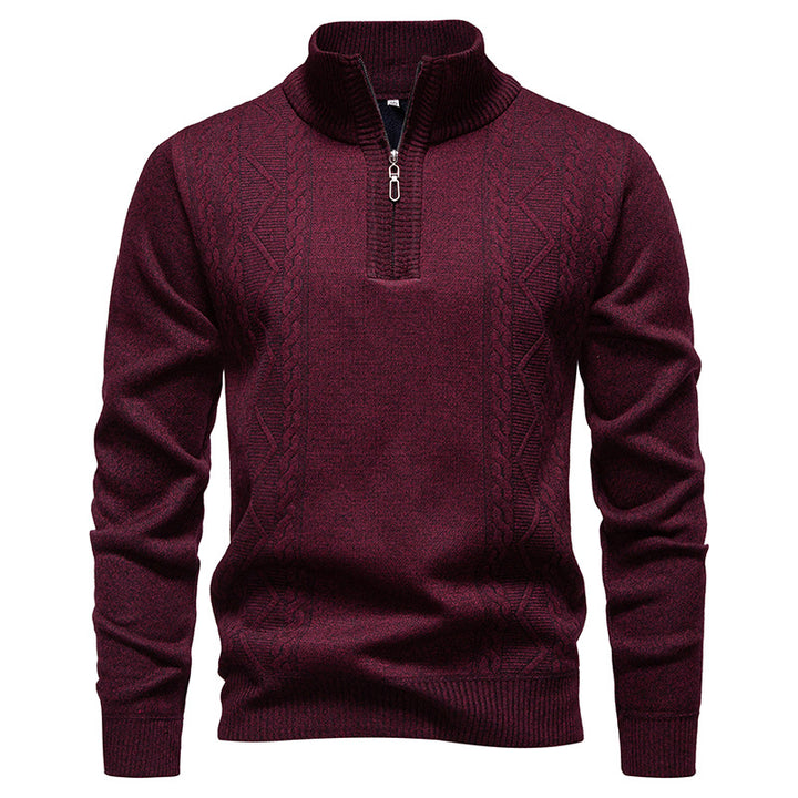Men's premium knit pullover with half-zip, stand-up collar, and decorative cable pattern Mune Fashion