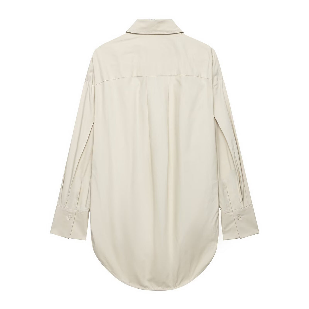 Women's Oversized Shirt with Extended Rounded Hem and Concealed Button Placket Mune Fashion