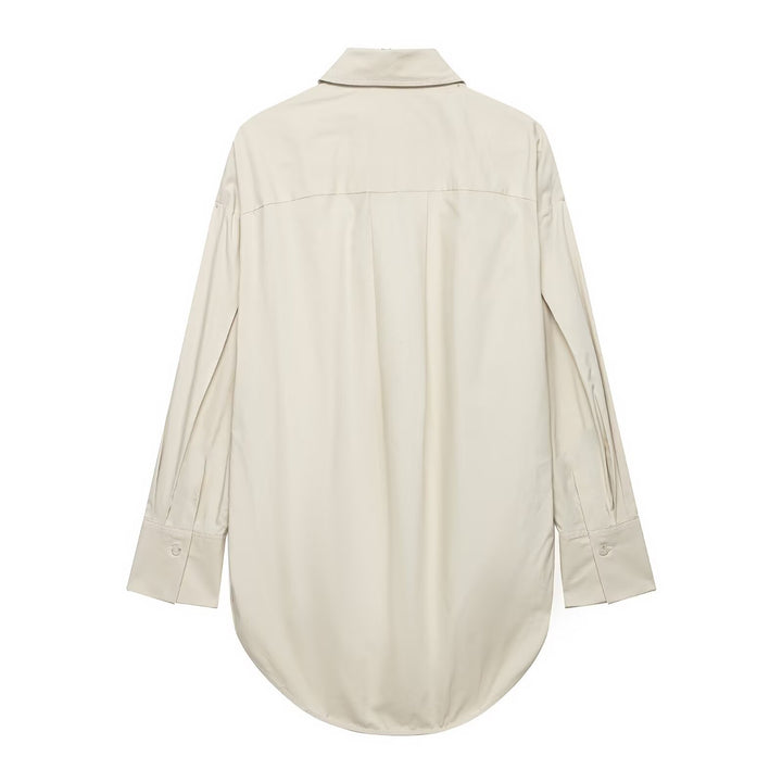 Women's Oversized Shirt with Extended Rounded Hem and Concealed Button Placket Mune Fashion