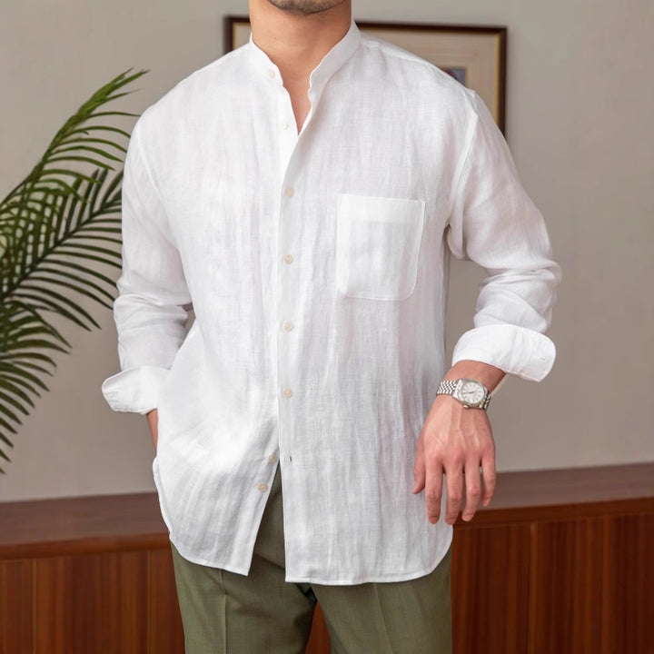 Men's linen shirt with stand-up collar and chest pocket Mune Fashion