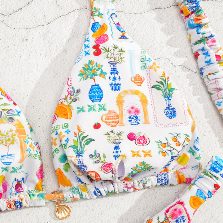 Women's triangle bikini with colorful floral pattern and adjustable straps Mune Fashion