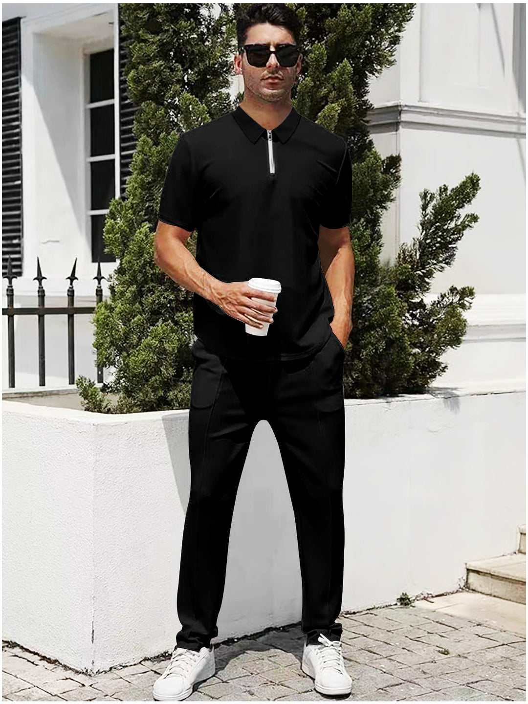 Men's urban travel polo shirt with short front zipper, elastic interlock and wrinkle-free care Mune Fashion