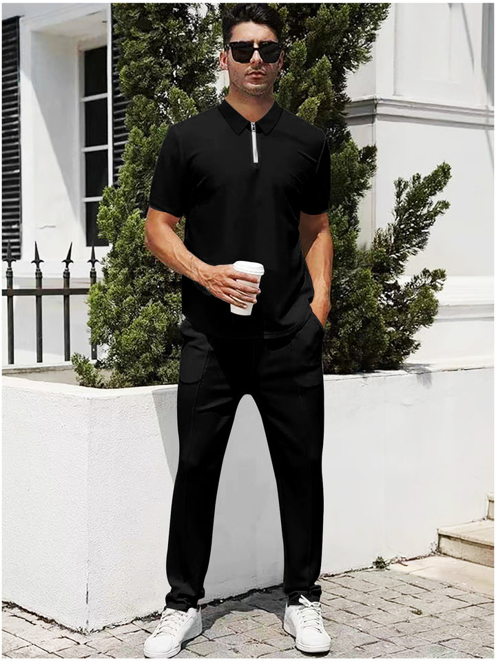 Men's urban travel polo shirt with short front zipper, elastic interlock and wrinkle-free care Mune Fashion