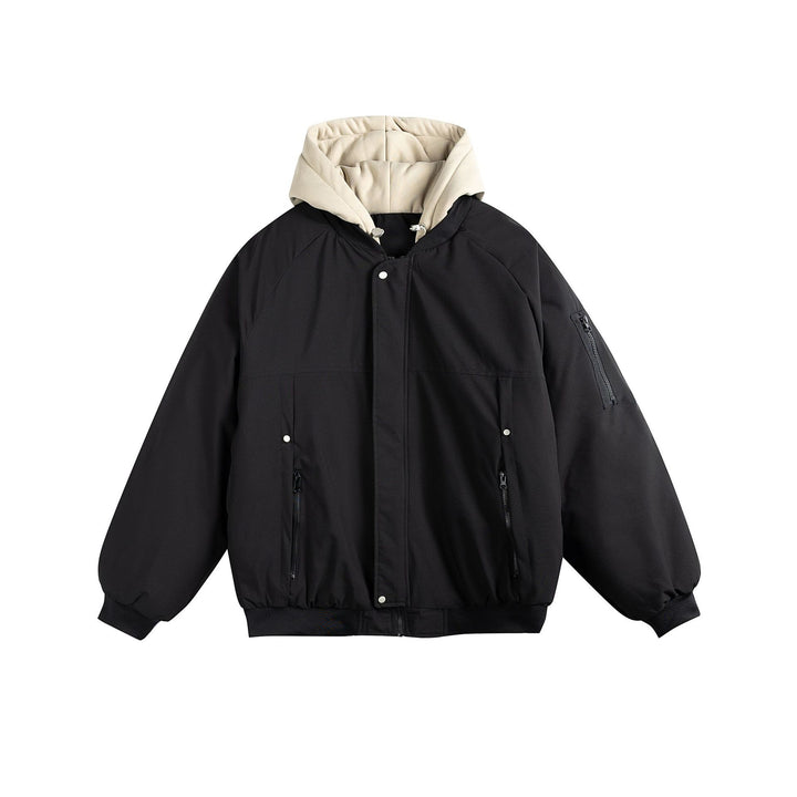 Men's Padded Oversize Bomber Jacket with Contrast Lined Hood and Sleeve Zipper Mune Fashion