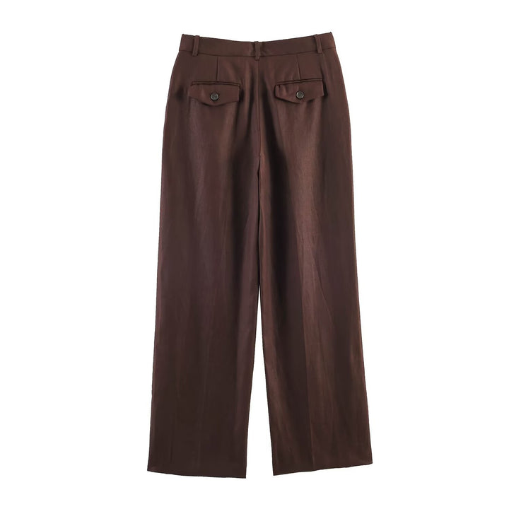 Women's straight-cut linen blend pants with a high waistband, crease and side pockets Mune Fashion