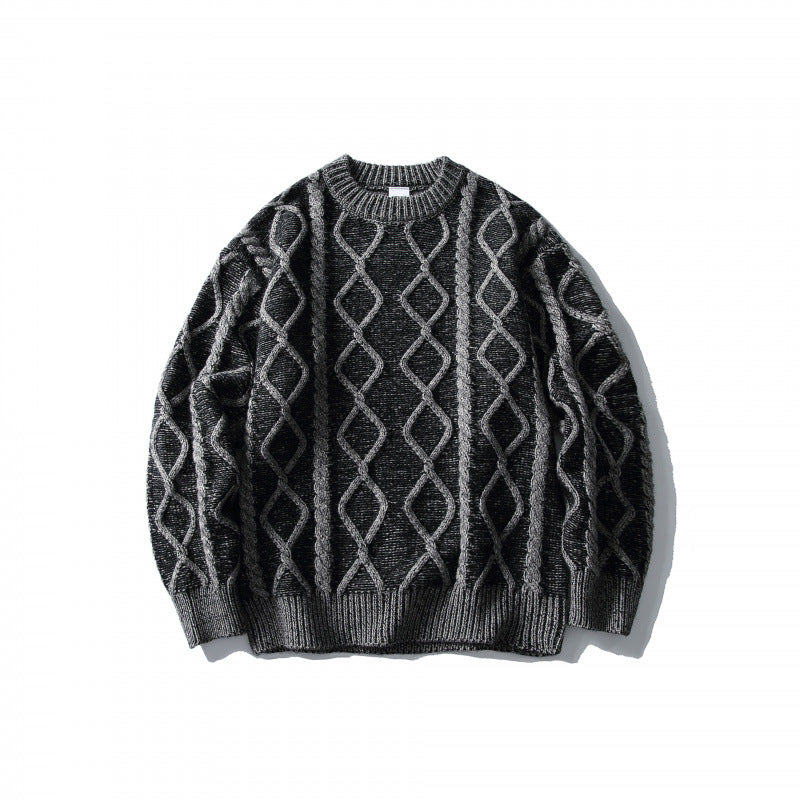Unisex Oversized Knit Sweater with Cable Pattern Jacquard, Round Neck and Ribbed Cuffs Mune Fashion