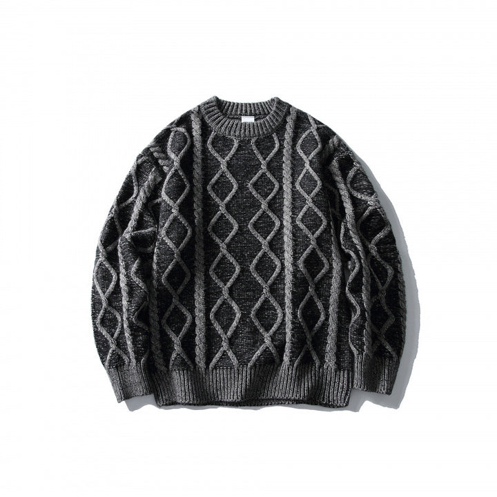 Unisex Oversized Knit Sweater with Cable Pattern Jacquard, Round Neck and Ribbed Cuffs Mune Fashion