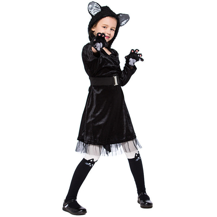 Girl's Cat Costume with Hood and Detailed Accessories Mune Fashion