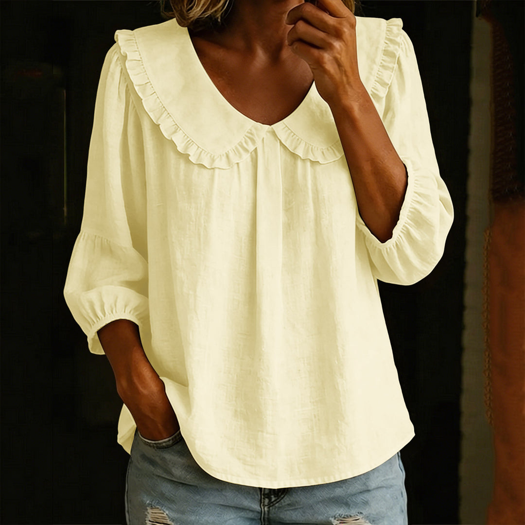 Women's Loose Tunic Blouse Shirt with Extra Large Ruffle Collar Mune Fashion