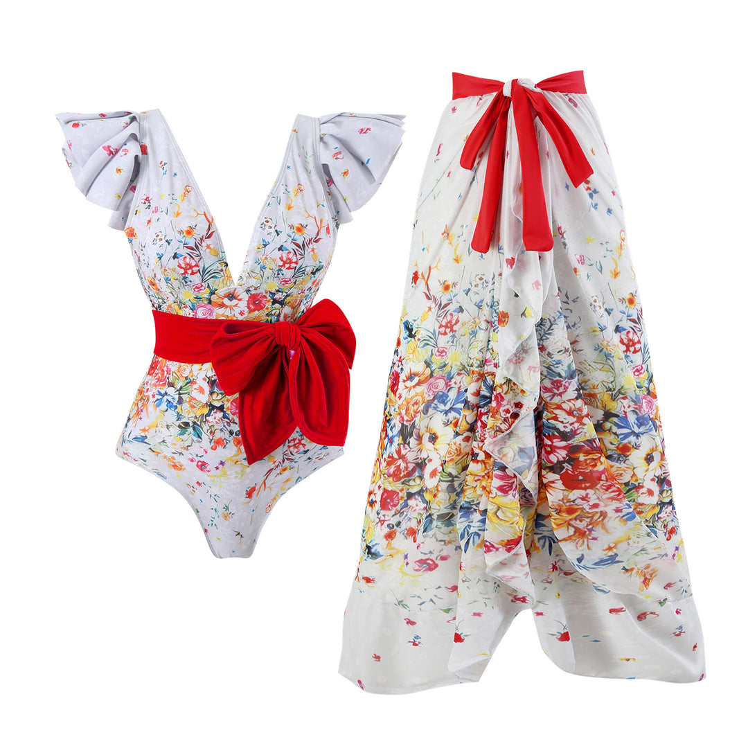 Damen Maxi-Rock mit floralen Mustern und verspieltem Schärpen-Detail Echo Archiv