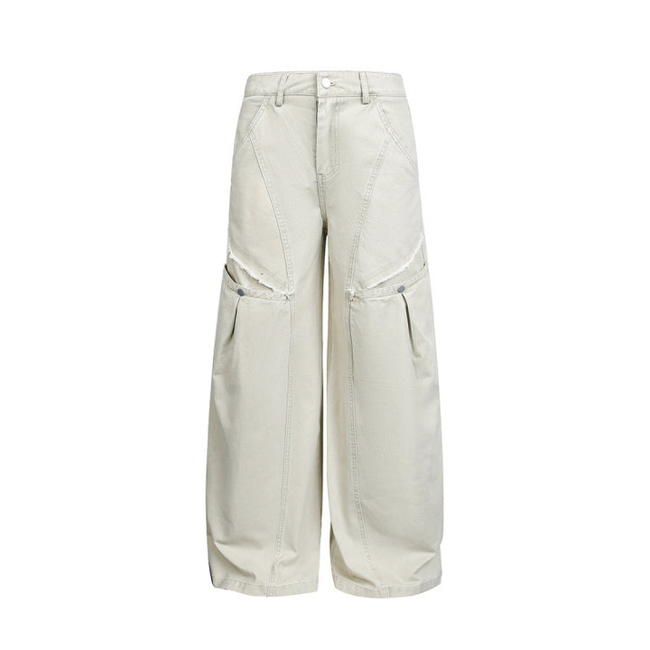 Women's Wide Balloon Cargo Pants with High Waist, Large Flap Pockets and Visible Stitching Details Mune Fashion