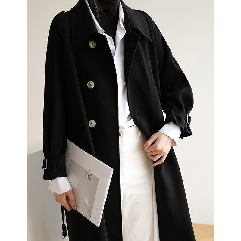 Women's Longer Minimalist Trench Coat in Cocoon Cut with Adjustable Sleeves Mune Fashion