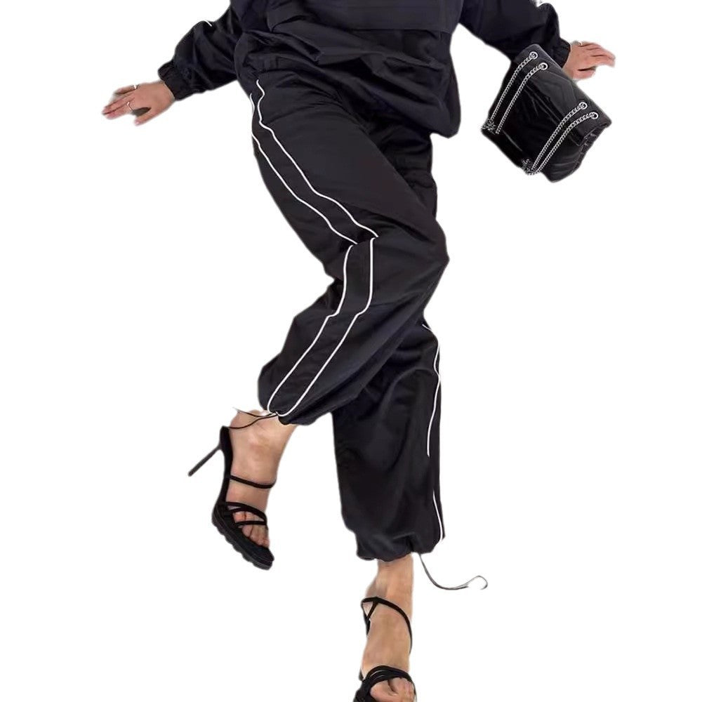 Women Two-Piece Sporty Jogging Set with Half Zipper, Piping and Elastic Waist Pants Mune Fashion
