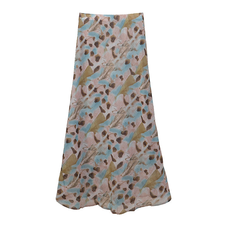 Women's flowing maxi skirt with A-line silhouette and fine vintage print, Mune Fashion