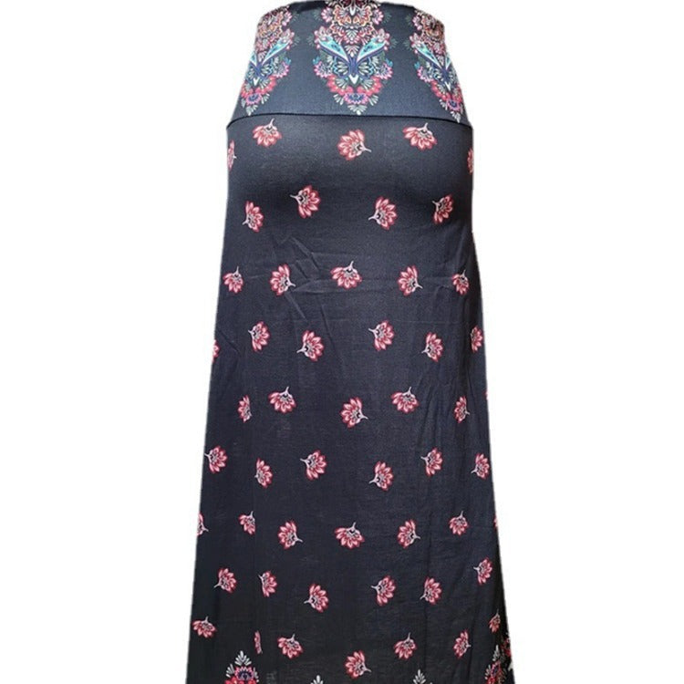 Women’s maxi skirt with elastic waistband and side pockets in boho pattern Mune Fashion