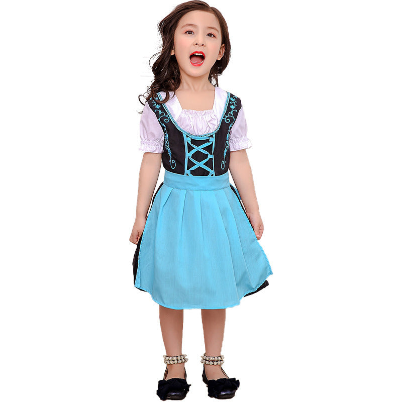 Women’s traditional child dirndl dress with laced bodice, embroidered details and detachable apron Mune Fashion