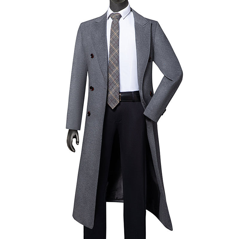 Men's Double-breasted Wool Coat Extra long cut with lapel collar Mune Fashion