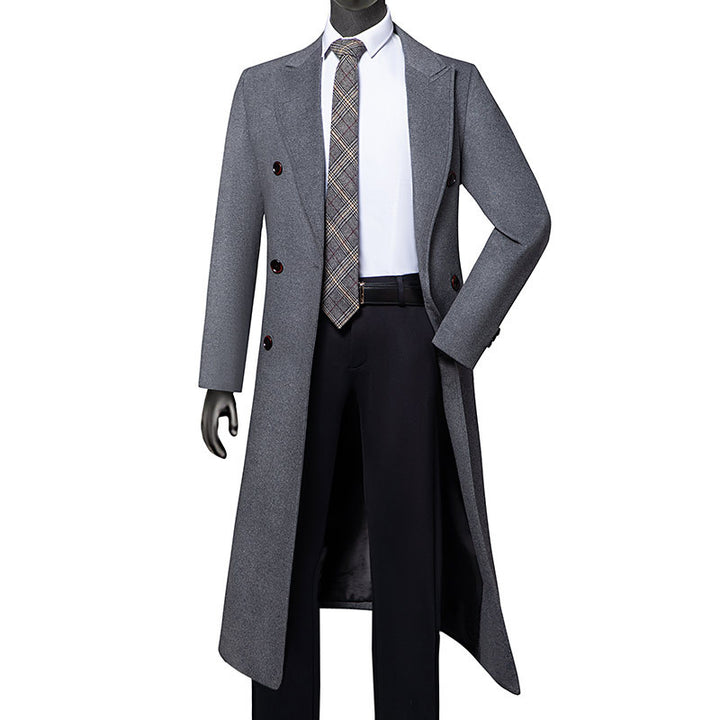 Men's Double-breasted Wool Coat Extra long cut with lapel collar Mune Fashion