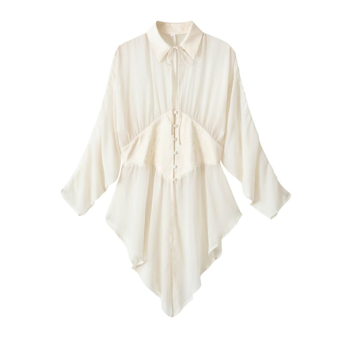 Women's flowing tunic blouse with gathered waist and pointed hem Mune Fashion