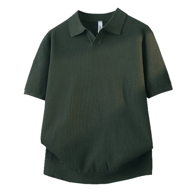 Women Short Sleeve Polo Shirt with Textured Design Mune Fashion