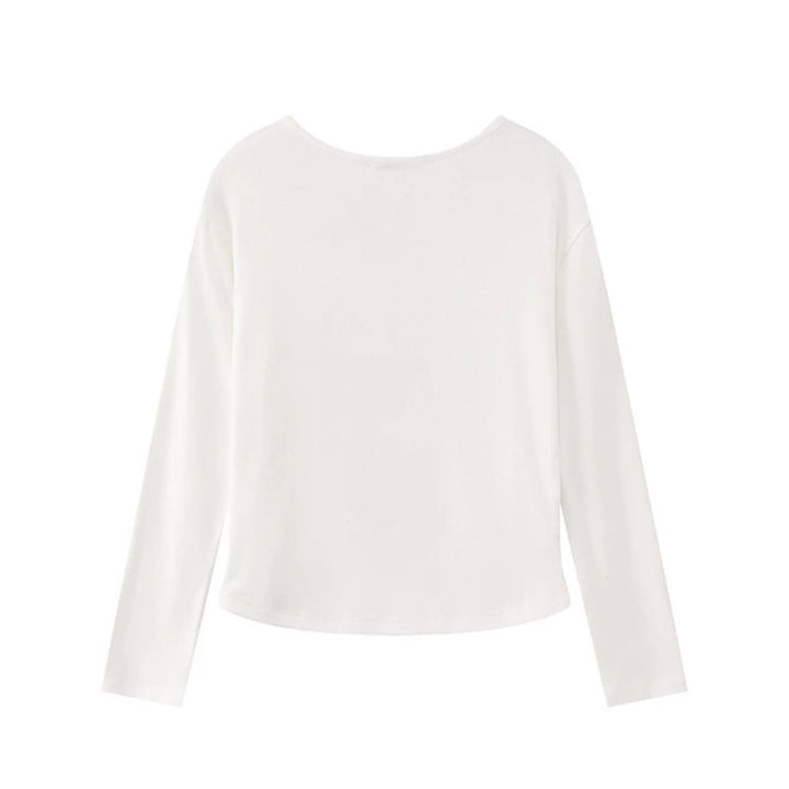Ladies Layered Long Sleeve Shirt with Racerback Inner Layer and Cartoon Cat Print Mune Fashion