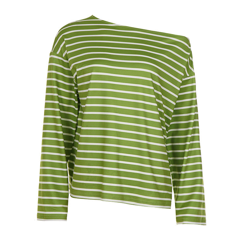 Women's Oversize Long Sleeve Top with Wide Neckline, Maritime Stripes and Relaxed Fit Mune Fashion