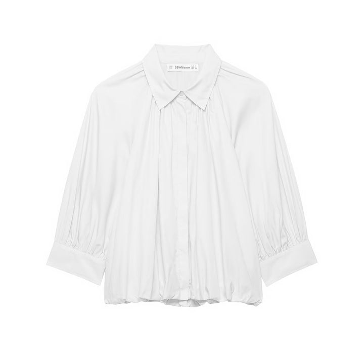 Women's Oversize Shirt Blouse with Pleats, Balloon Sleeves and Ruffled Hem Mune Fashion