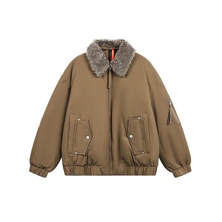 Men's Lined Bomber Jacket with Teddy Collar and Utility Pockets Mune Fashion