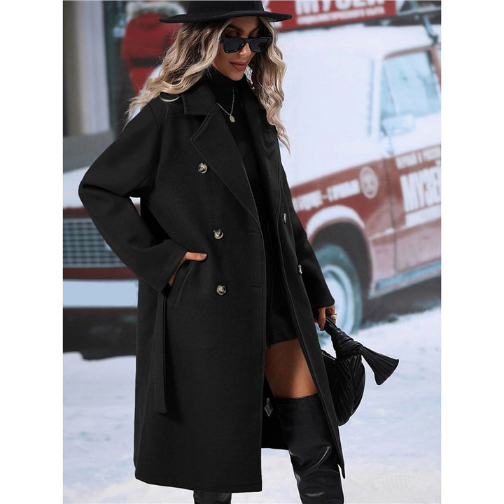 Women's double-breasted wool coat with belt and wide lapel collar Mune Fashion