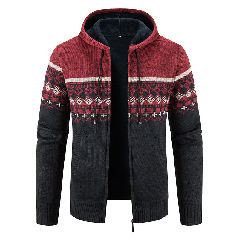 Men's non-padded knitted zip jacket in Norwegian style with hood and thermofleece Mune Fashion